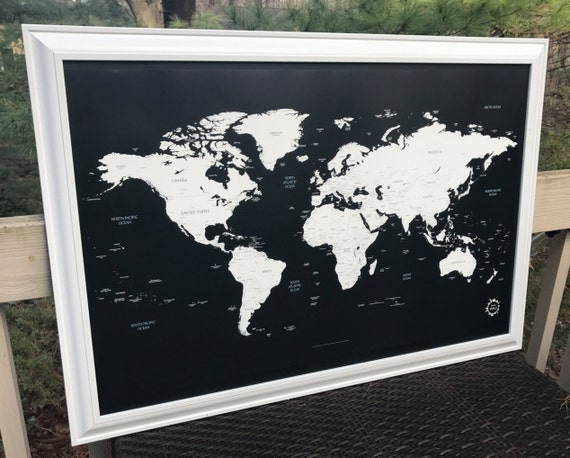 Framed XL WORLD MAP Pin Board Cork Board