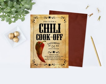 Chili Cook Off Invitation, Editable PDF Invite, Peppers Invite Vintage Design, Invitation That Can Be Edited, DIY Acrobat Invite Template