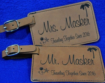Gift For Couple ~ Luggage Tag ~ Bridal Party Gift ~ Leather Tag ~ Bride And Groom Tag ~ Destination Wedding ~ Travel Gift ~ Anniversary Gift