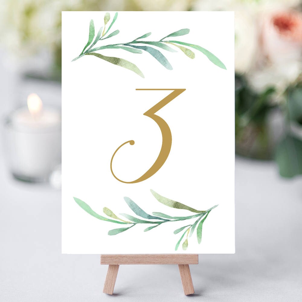 Greenery Wedding Table Numbers Template Printable Reception Table 