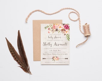 Baby Shower Invitation Girl, Boho, Rustic, Arrow, Printable Invite (457)