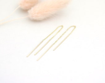 14K solid gold threader earring/Bar earring/Long chain earrings/Gold threader earring/Earrings/Chain earring/Dangle earring/Gift for her