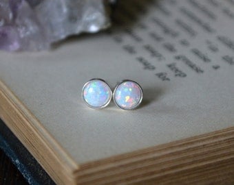 White Opal Earrings 925 - Minimalist Studs - Inspiration & Creativity - Multicolour Fire Opal - Wedding Bridesmaid Gift - October Birthstone