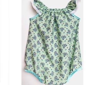 mint romper, floral romper, baby clothes, baby girl clothes, new baby, girl coming home outfit, baby shower gift, lace romper