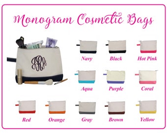 Monogram Makeup Bag, Personalized Makeup Bag, Canvas Makeup Bag, Bridesmaid Gift, Graduation Gift, Bridesmaids Makeup Bag, Makeup Case