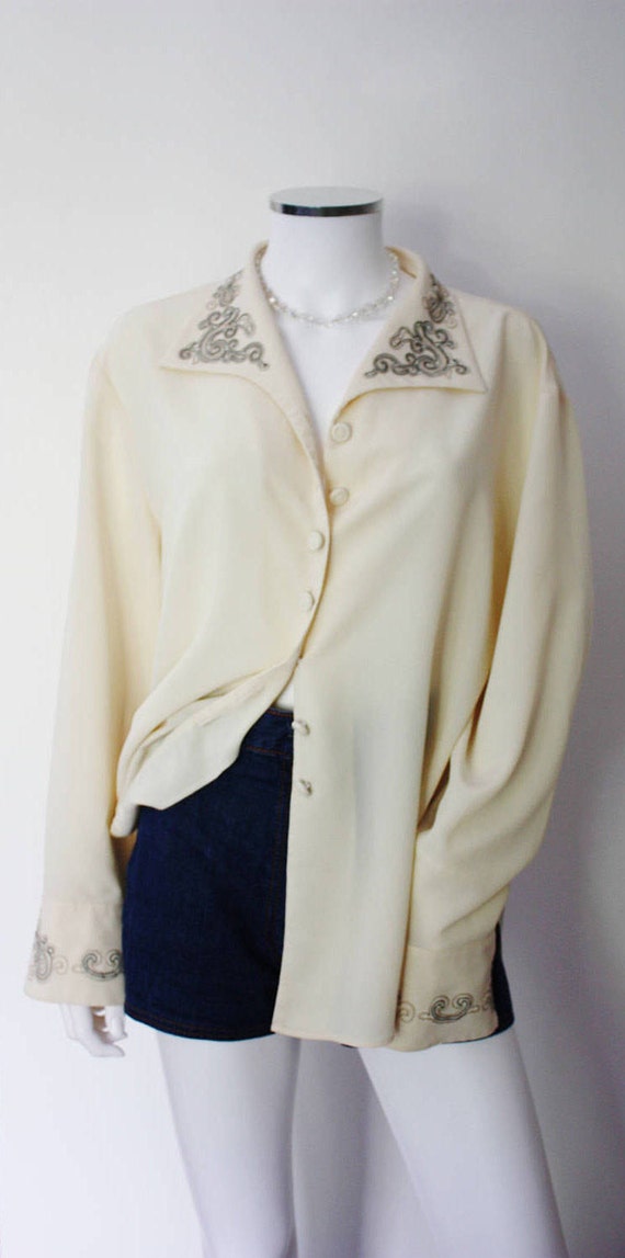 80's western style blouse 1980s cream colored blouse