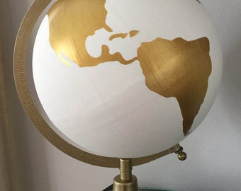 Wedding Globe | Hand Painted Globe with Continents | Wedding Guestbook | Baby Gift | Home Decor | Travel | Wanderlust | White and Gold