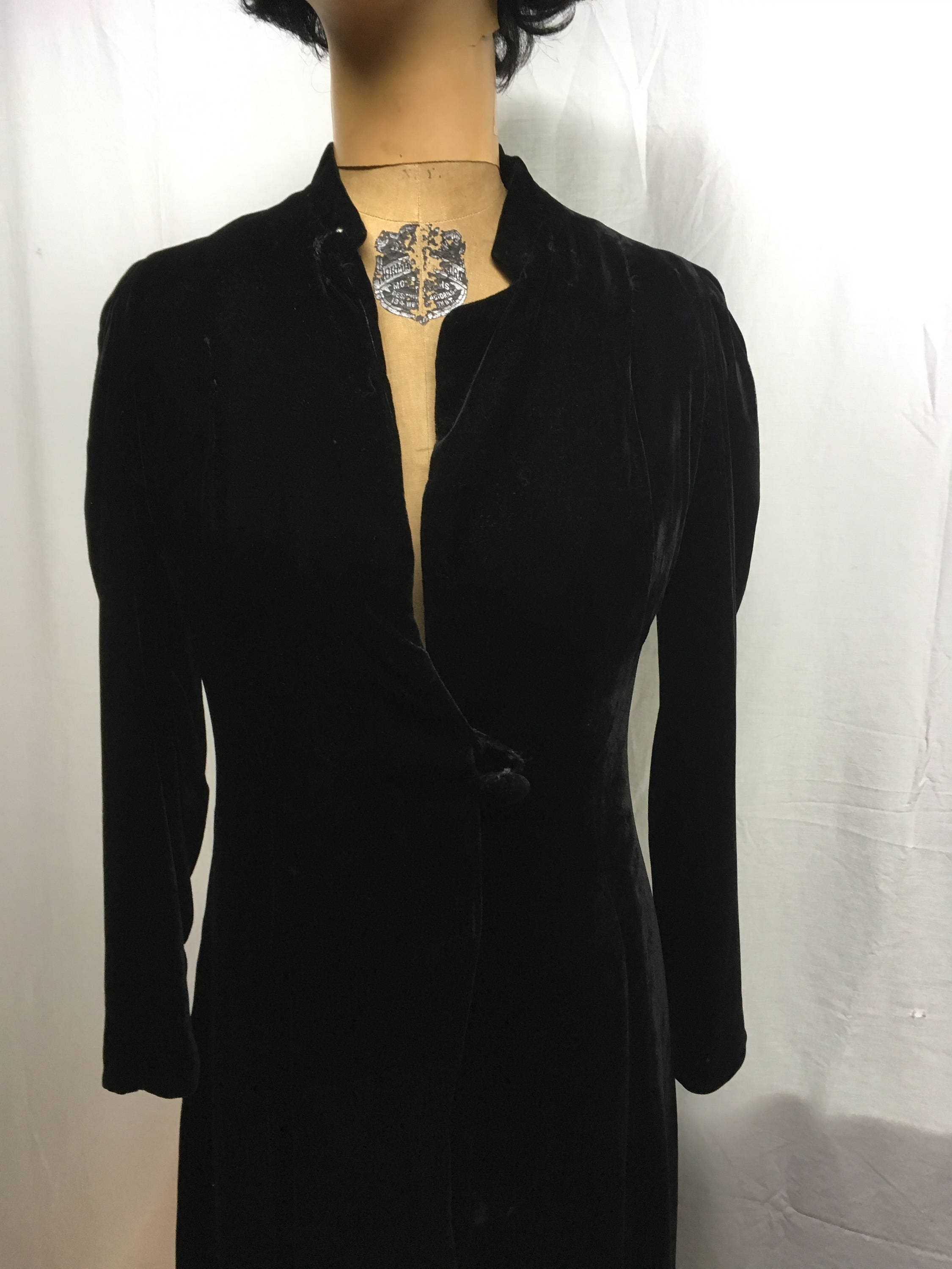 Vintage Black Velvet Full Length Coat