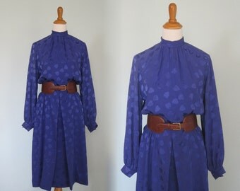 Vintage 80s Silk Dress - Vintage Violet Silk Dress by Nat Kaplan Couture - 1980s Purple Secretary Dress M