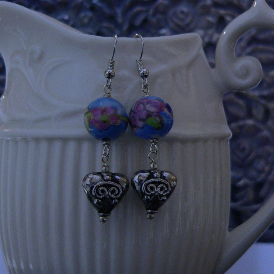 Blue earring Dangle earring Blue ceramic earrings heart