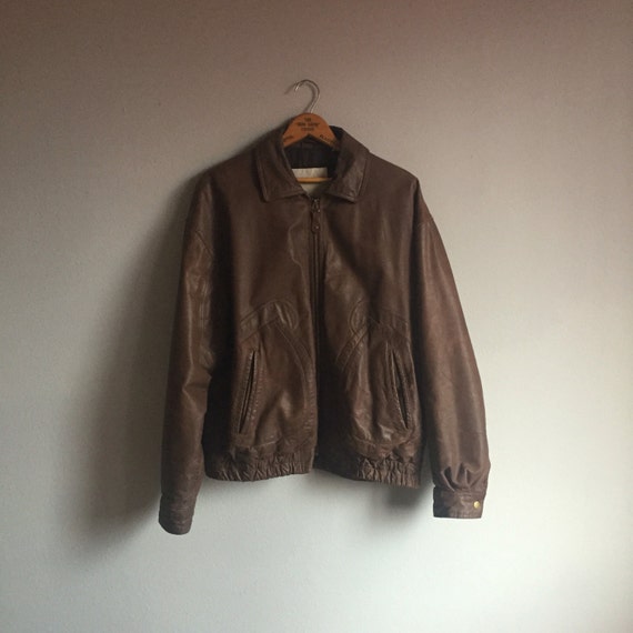 mens leather bomber jacket 90s vintage LONDON FOG 42 clipper