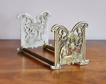 Expandable Art Nouveau Maiden Lady Flowers Sliding Bookends, Judd Telescoping Book Rack Iron Metal Book Holder Desk Office Bookend Set