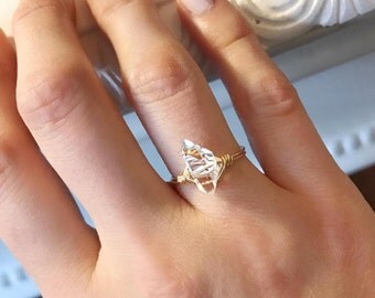 Minimalist Large Herkimer Diamond Ring // Delicate Druzy Ring // Herkimer Jewelry // Handmade Ring