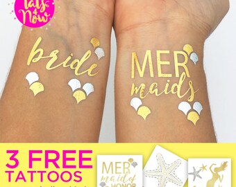 Mermaid bride, Mermaid bachelorette party, bachelorette party tattoos, team bride tattoo, last splash, fun party favor