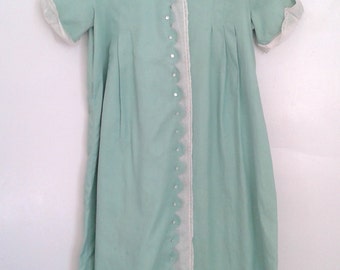 Vintage 1920's Girls' Mint Green Cotton Dress White Lace Trim Sz 12 Girls' XXS Women's Boardwalk Empire