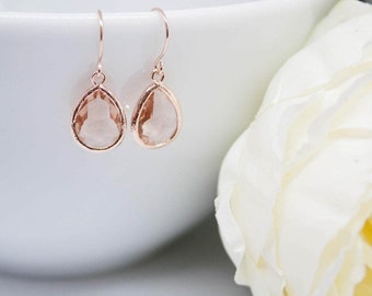 Rose gold drop earrings peach apricot