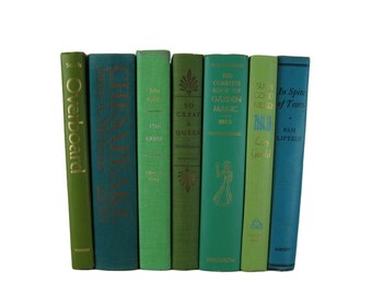 Green Blue Vintage Books , Vintage Wedding Decor, Vintage Photography Prop , decorative books , old books , vintage book bundles