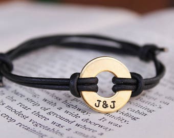 Custom Washer Bracelet, Couples Bracelet, Personalized Bracelet, Handstamped Cuff Bracelet, Adjustable Bracelet, Anniversary Gift, Unisex