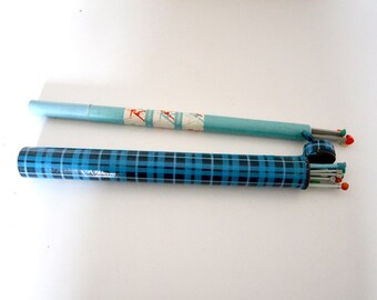 Vintage Knitting needles and tartan case CROWN / knitting 70s