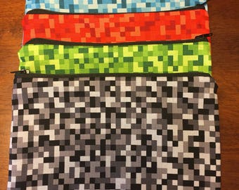 Minecraft inspired Pixel/ gamer red/blue/ green pencil case/ pen case/pouch/ make up bag/ travel bag