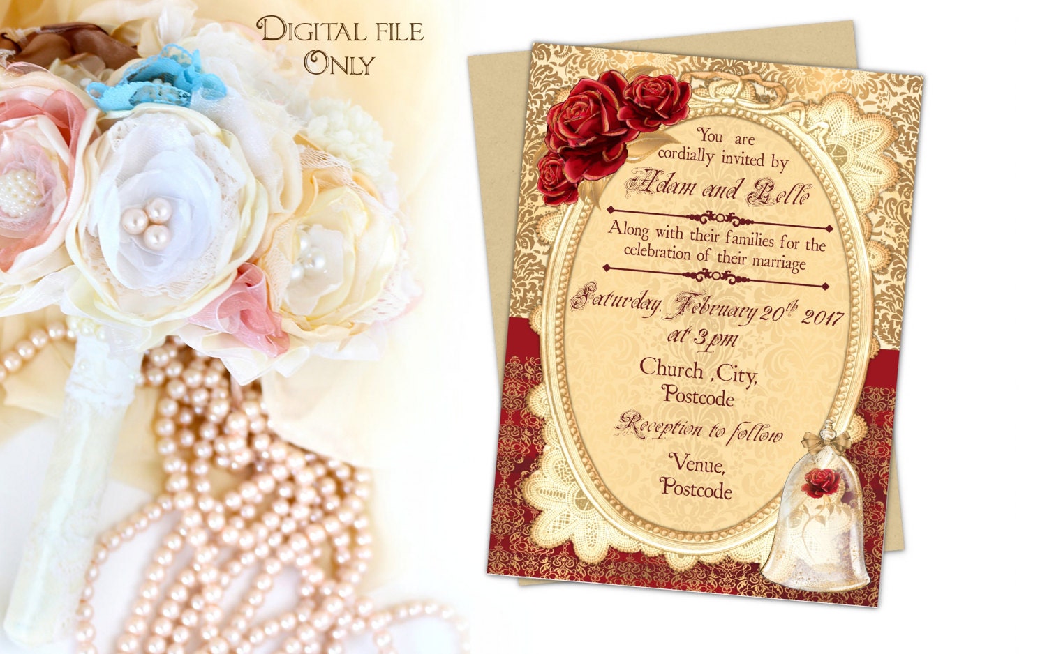 beauty and the beast invitations | etsy beauty and the beast invitations | etsy, Wedding invitations