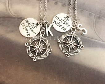 Compass Necklace, Friendship Necklace,Best Friend Necklace, No Matter Where Friends Necklace,bff necklace, , Initial Necklace