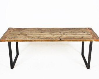 Rustic dining table, the dark rustic kent, Reclaimed wood dining table, U shape steal legs, Furniture designed and handcrafted in Berlin,