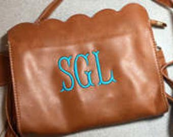 Monogram Crossbody Purse, Scallop Edge Crossbody Clutch, Monogrammed Scalloped Purse, Monogram Crossbody Bag with Tassel