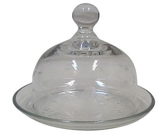 Blown Glass Cheese Dome with Floral Design