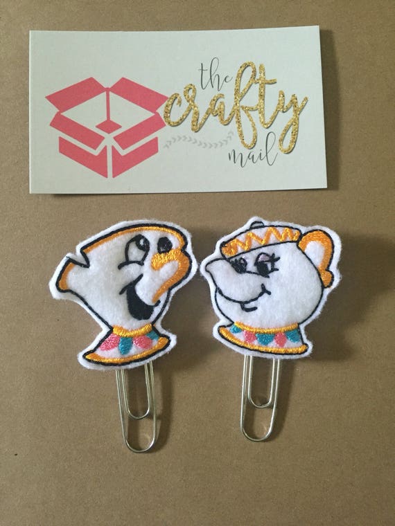 Chip & Mrs Potts Planner Clip/Bookmark. Beauty planner clip. Beast planner clip. Teacup planner clip. Choose one or both