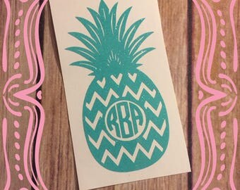 Glitter chevron pineapple monogram decal; pineapple yeti decal; glitter decal; monogram decal; glitter monogram decal