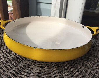 Dansk designs Yellow Kobenstyle large Paella pan - vintage Dansk Kobenstyle - mid century enamel - Dansk France cookware - Paella pan