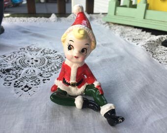 Vintage ceramic christmas elf - ceramic christmas pixie - santa pixie - santa elf - blond pixie - blond elf - blond pixie