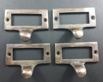 4 Brass File Cabinet Drawer Label Holder Pulls 2 1/8" wide #F2
