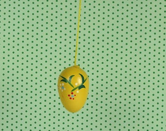 Vintage Easter egg ornament yellow floral 1980s wooden