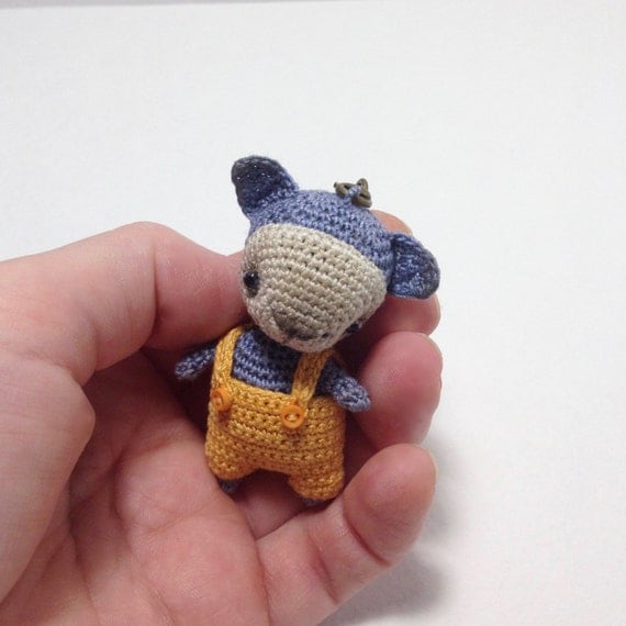 Amigurumi cat with bobble head crochet blue cat with yellow