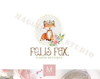 Fox Logo Design, Floral Logo Design, Photography Logo, Gold Foil Logo, Forest Logo, Watercolor Logo ,Boutique Logo ,Shabby Chic Logo