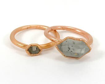 Raw Stone Ring, Herkimer Diamond Ring, Crystal, Electroformed Ring, Copper Ring, Quartzl Gemstone, Solitaire, Healing, One of a Kind