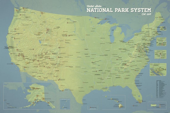 National Park System Units Map 24x36 Poster