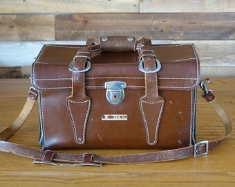 Vintage Brown Leather Photo Bag - Camera Bag - Brown Leather Case Bag - Leather Bag