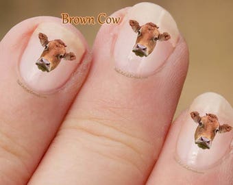 Brown Cow Nail Art Stickers, fingernail stickers. cute nail stickers, Decals, farm animal, Cow nail decals, farm animal nail stickers