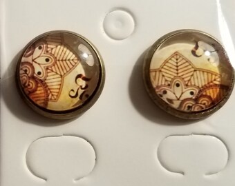Handmade Asian Flower Glass Bead Stud Earrings
