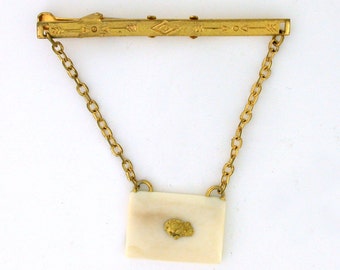Gold Nugget with Mastodon Fossil Tie Bar circa 1945 - MENJ10005