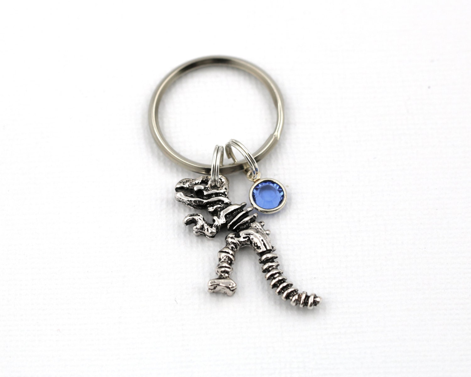 Dinosaur Key Ring TRex Keychain With Birthstone Or Pearl