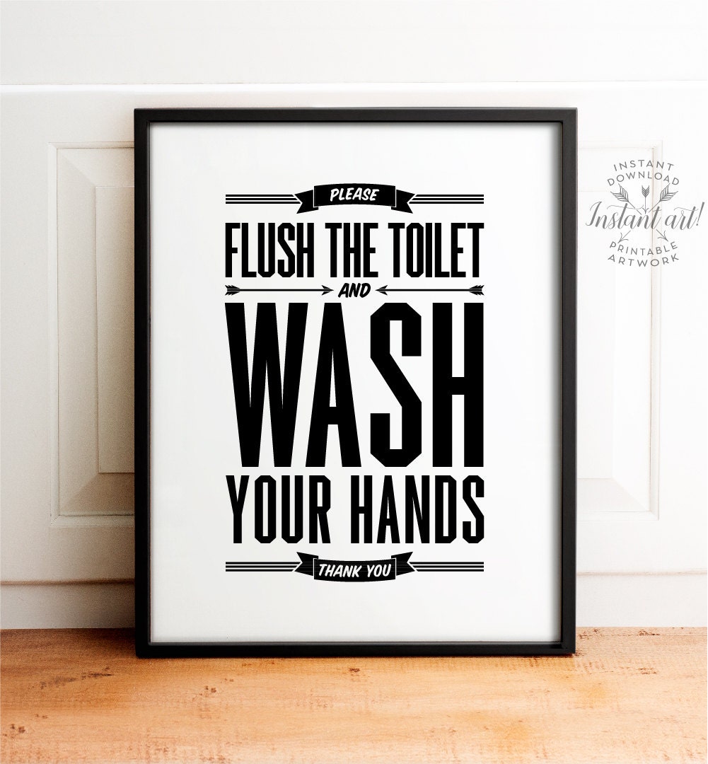 Flush sign Bathroom decor PRINTABLE art Flush toilet sign