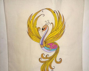 Painted tote bag. Phoenix tote bag. Hand painted phoenix tote bag. Painted shopping bag. Phoenix shopping bag.