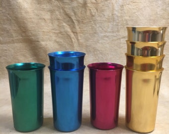 Aluminum Cups 1950s Anodized Atomic Age Sunburst Vintage Drinking Glass Tumbler