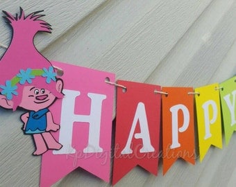 Trolls Birthday, Trolls Birthday Banner, Trolls Banner, Trolls birthday party, trolls, Poppy, Branch, princess poppy banner