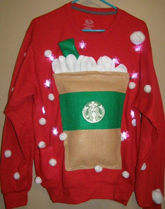 Ugly Christmas sweater STARBUCKS lights up sizes available