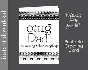 Father's Day card, printable dad card, funny dad card, dad birthday card, card download, card for dad, snarky dad card, last minute card